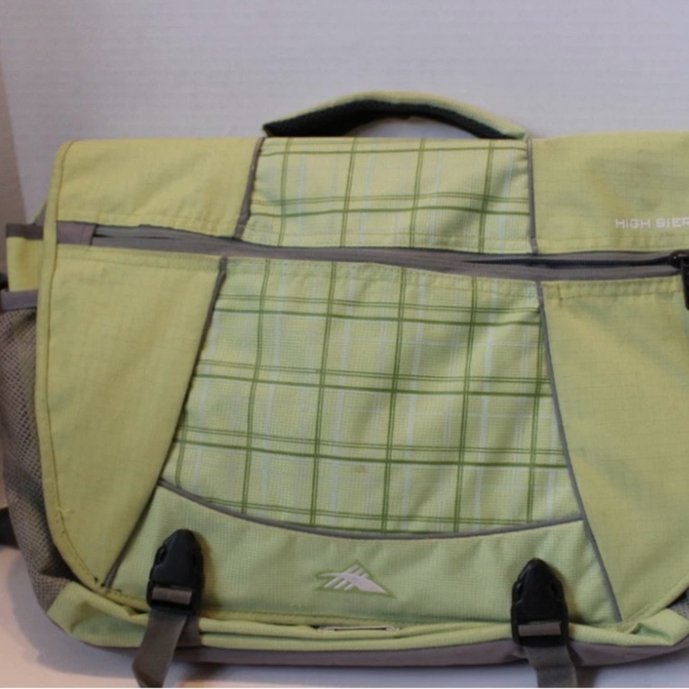 NEVER USED- High Sierra Green Messenger Bag with Plaid Design
